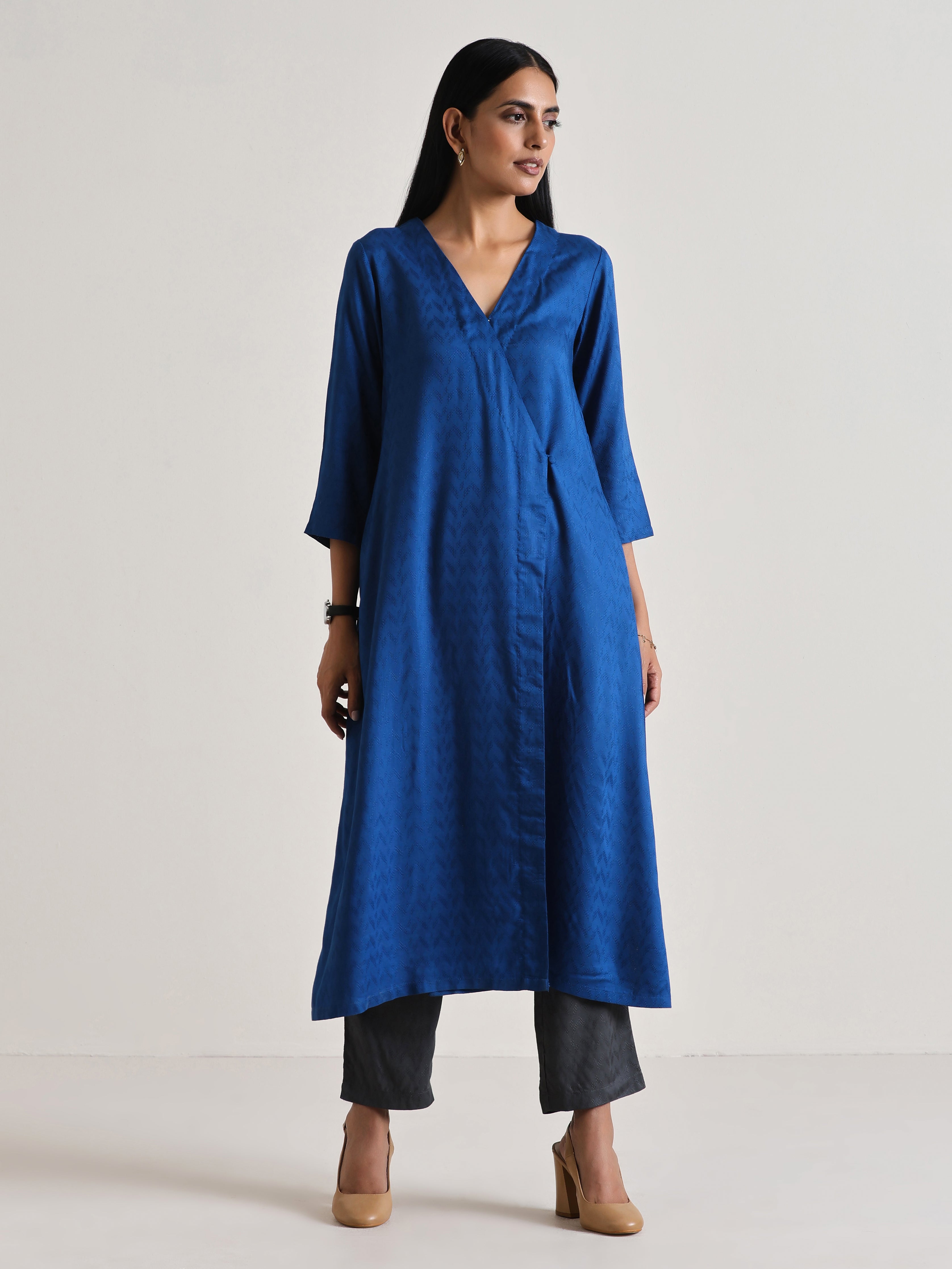 trueBrowns Ink Blue Angrakha Kurta Set - Distacart