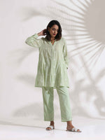 Thumbnail for trueBrowns Green Cotton Floral Embroidered Co-ord Set