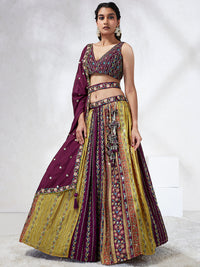 Thumbnail for House of Panchhi Green Pure Georgette Sequins And Thread Embroidery Lehenga Choli & Dupatta - Distacart