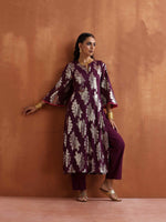 Thumbnail for trueBrowns Purple Metallic Straight Kurta Set