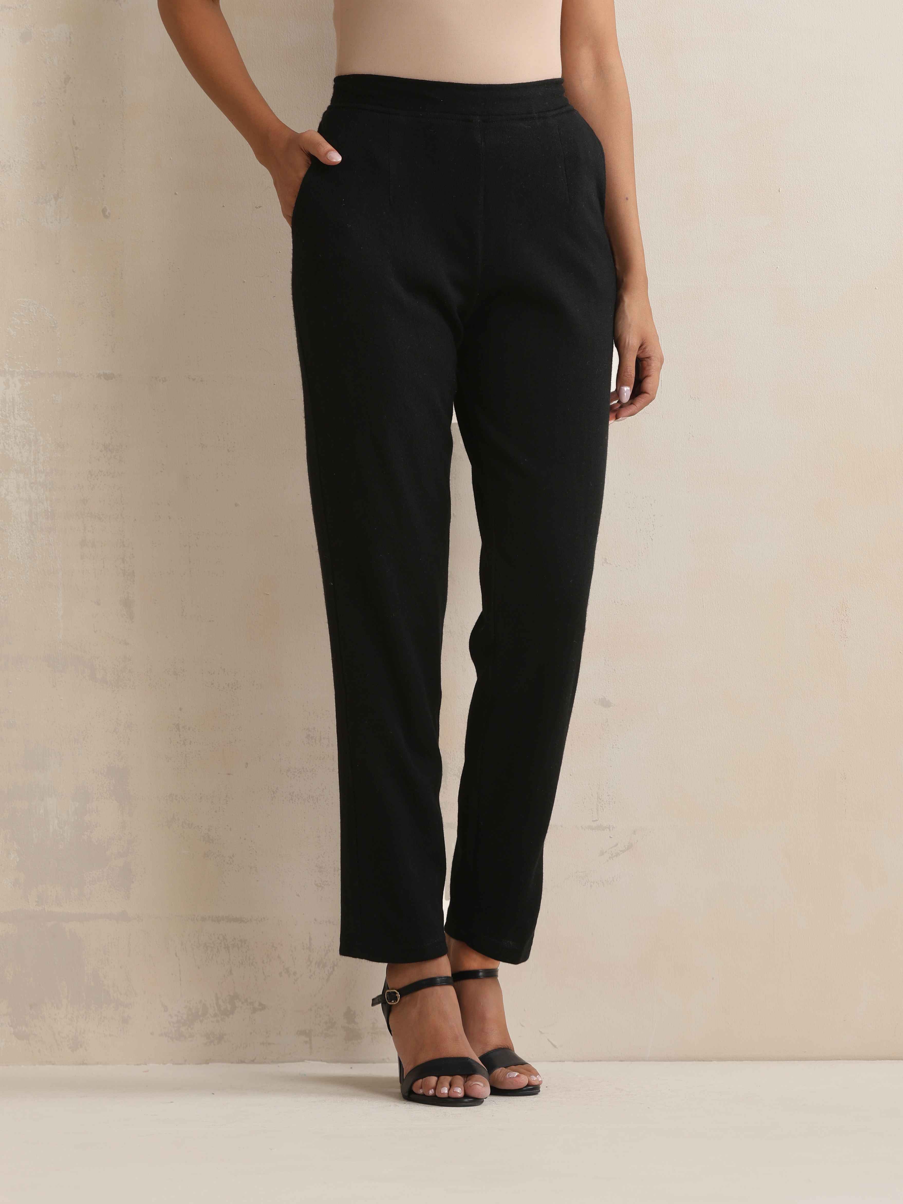 trueBrowns Black Woollen Pants - Distacart