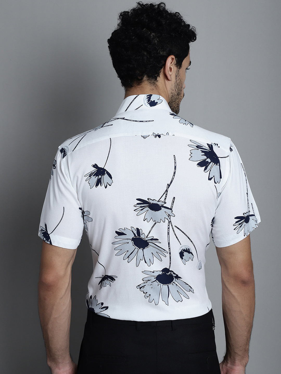 Jainish Men's Floral Printed Formal Shirts - White - Distacart