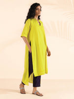 Thumbnail for trueBrowns Lime Cotton Dobby High-Low Kurta Pant Set - Distacart