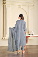 Thumbnail for BulBul Aadvi Solid Grey Embroidered Roman Silk Salwar Suit
