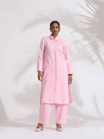 Thumbnail for trueBrowns Pink Cotton Embroidered Kurta Set