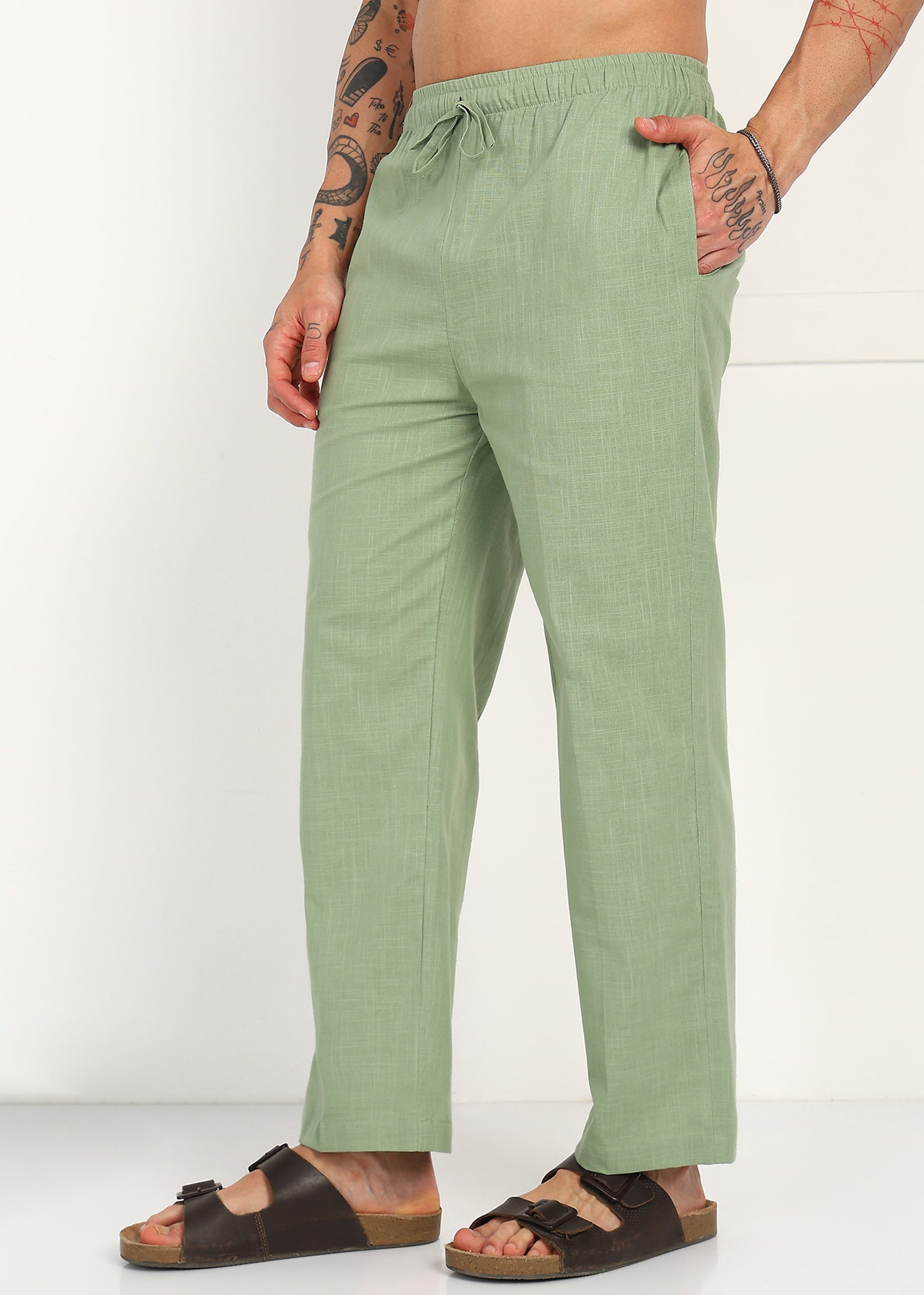 Fabmade Sage Linen Relaxed Trousers - Distacart