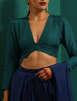 Thumbnail for trueBrowns Teal Silk Full Sleeve Blouse - Distacart