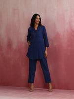 Thumbnail for trueBrowns Dark Blue Cotton Dobby Kurta Co-ord set