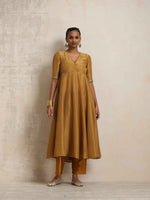 Thumbnail for trueBrowns Gold Tissue Flared Anarkali Kurta Set