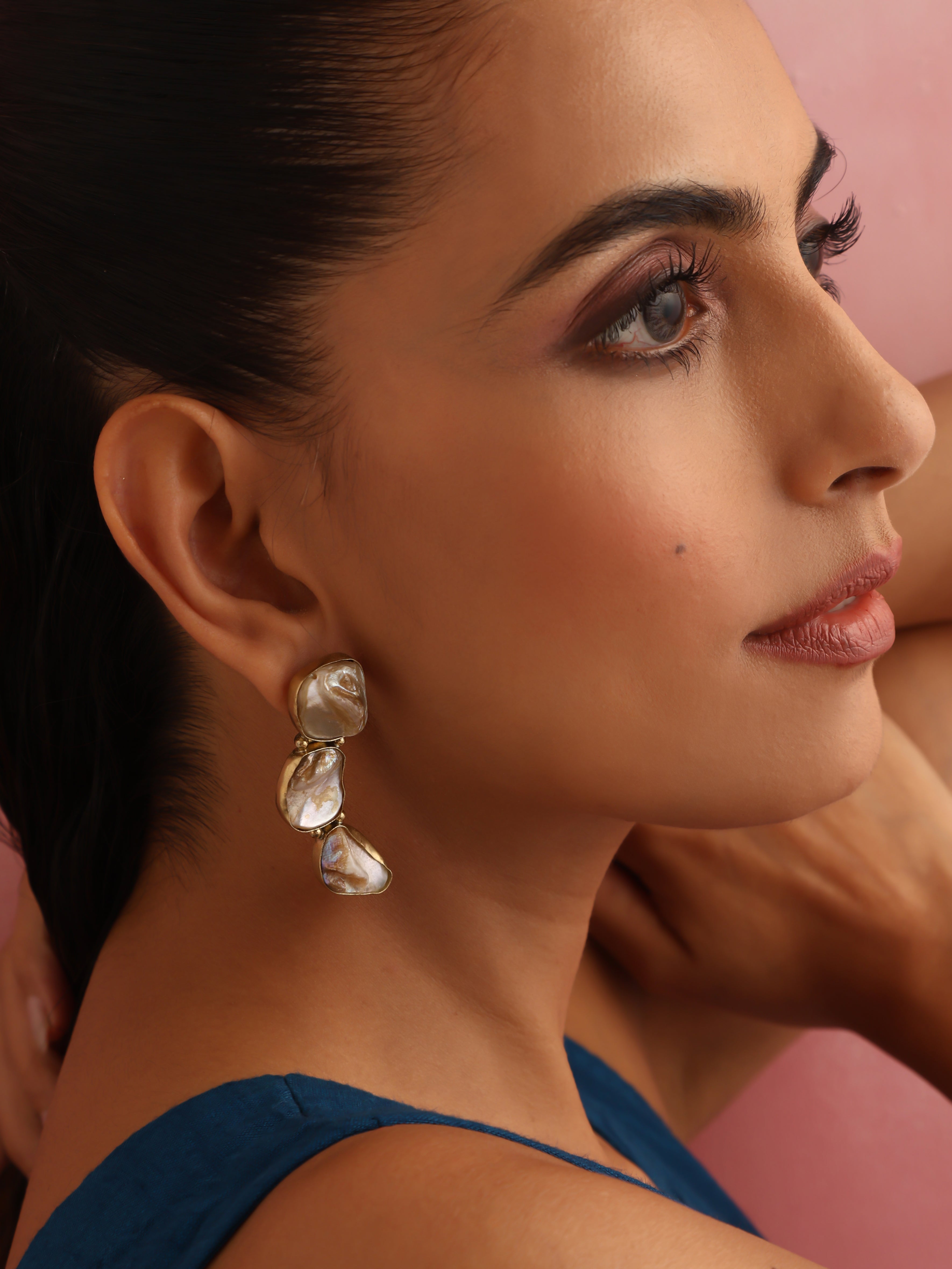 trueBrowns Brass Marble Stone Earrings - Distacart