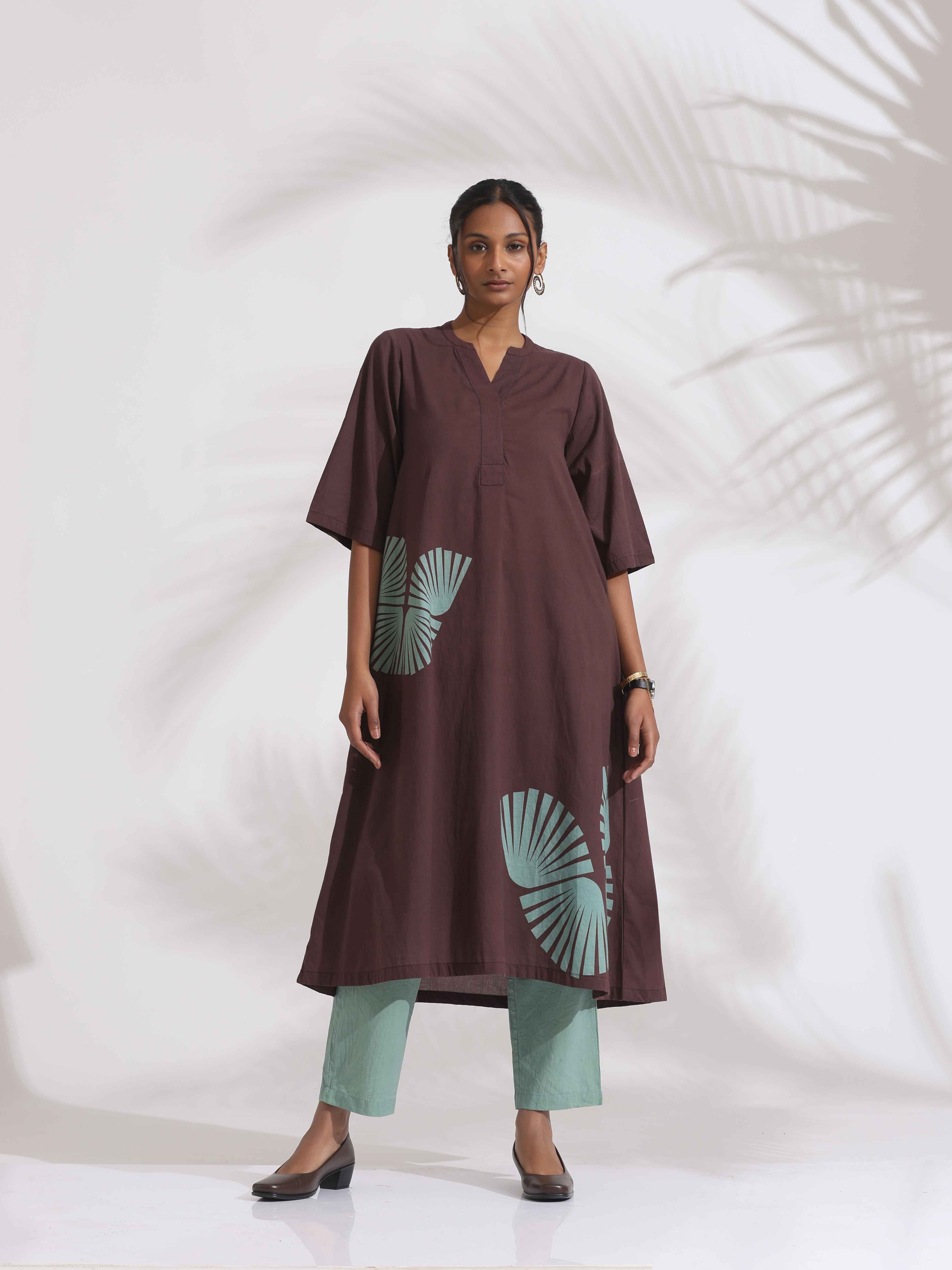 trueBrowns Cola Cotton Print Flared Kurta Set - Distacart