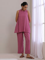 Thumbnail for trueBrowns Onion Pink Dobby Sleeveless Short Co-Ord Set - Distacart