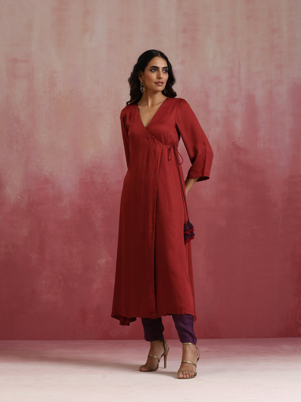 trueBrowns Maroon Modal Angrakha Kurta Set - Distacart
