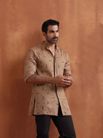 Thumbnail for trueBrowns Men's Brown Printed Short Kurta