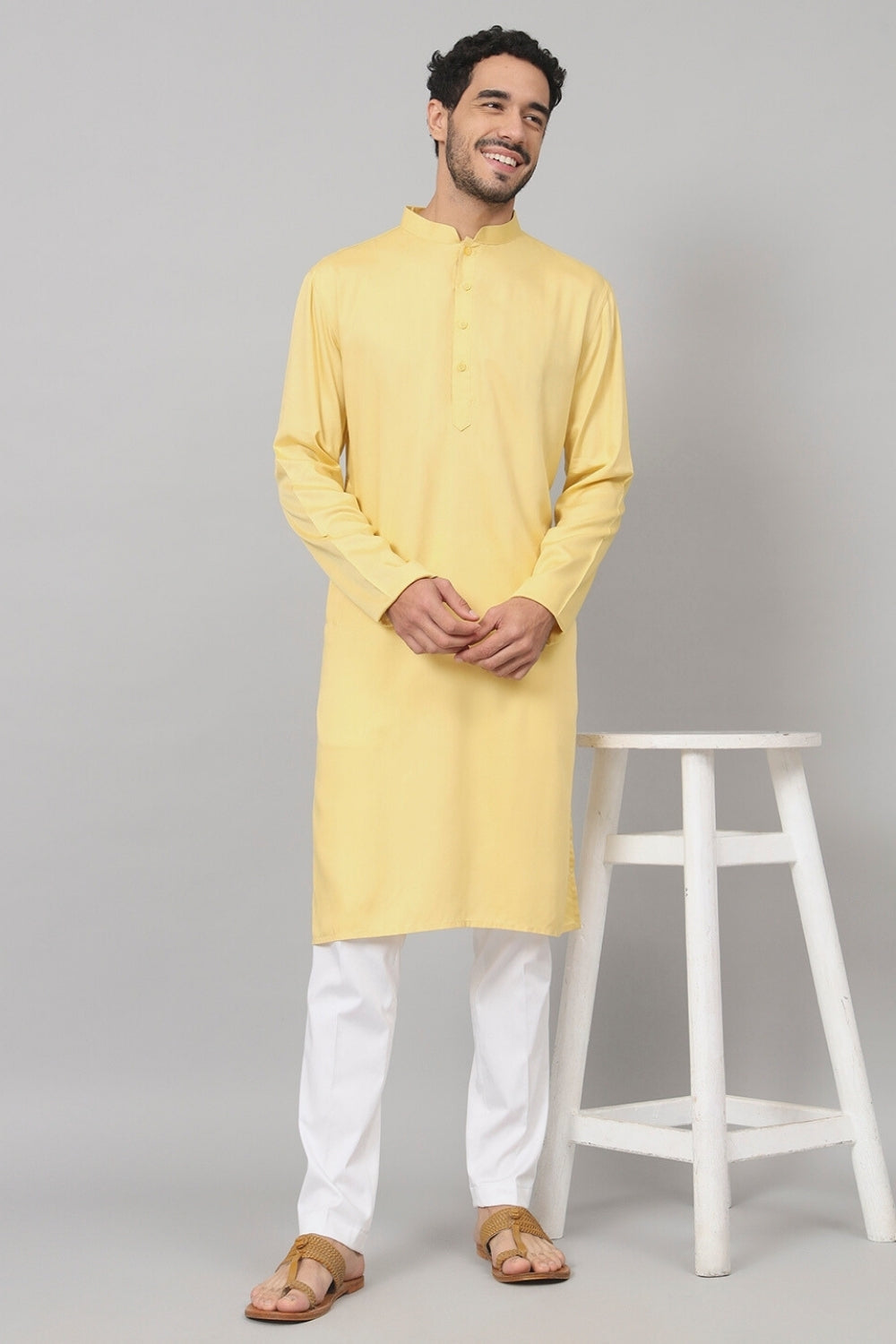 Giza Cotton Yellow Plain Kurta by Hilo Design - Distacart