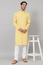 Thumbnail for Giza Cotton Yellow Plain Kurta by Hilo Design