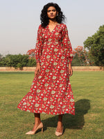 Thumbnail for trueBrowns Red Cotton Block Print Backless Dress - Distacart