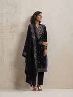 Thumbnail for trueBrowns Purple Velvet Embroidered Kurta Pant Dupatta Set