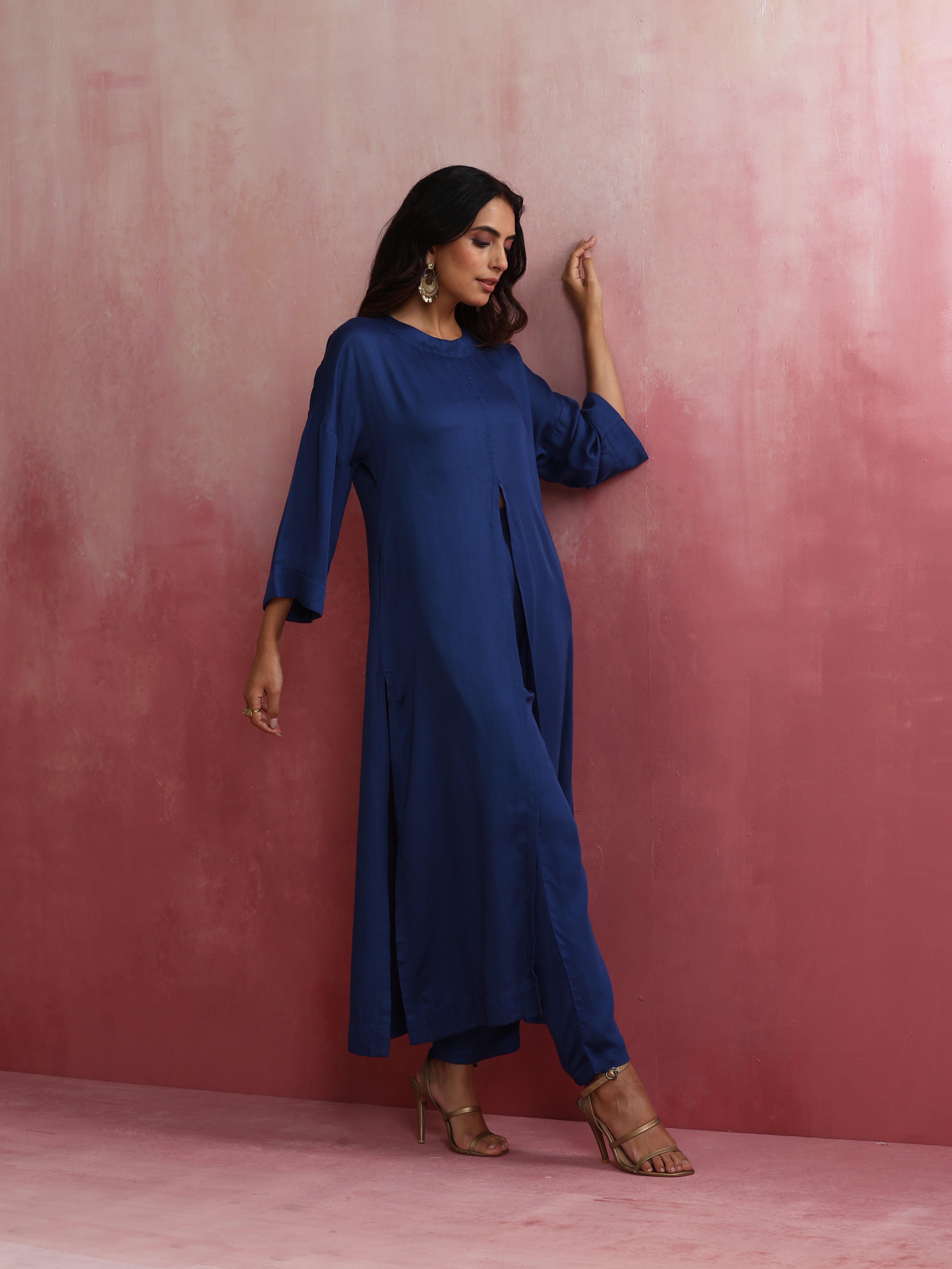 trueBrowns Blue Modal Front Slit Kurta set - Distacart