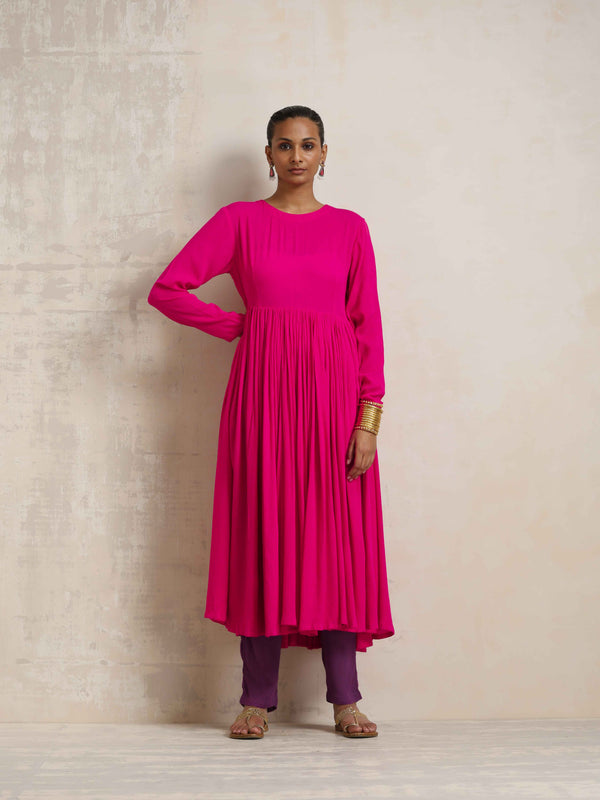 trueBrowns Pink Crinkle Anarkali Kurta Pant Dupatta Set - Distacart