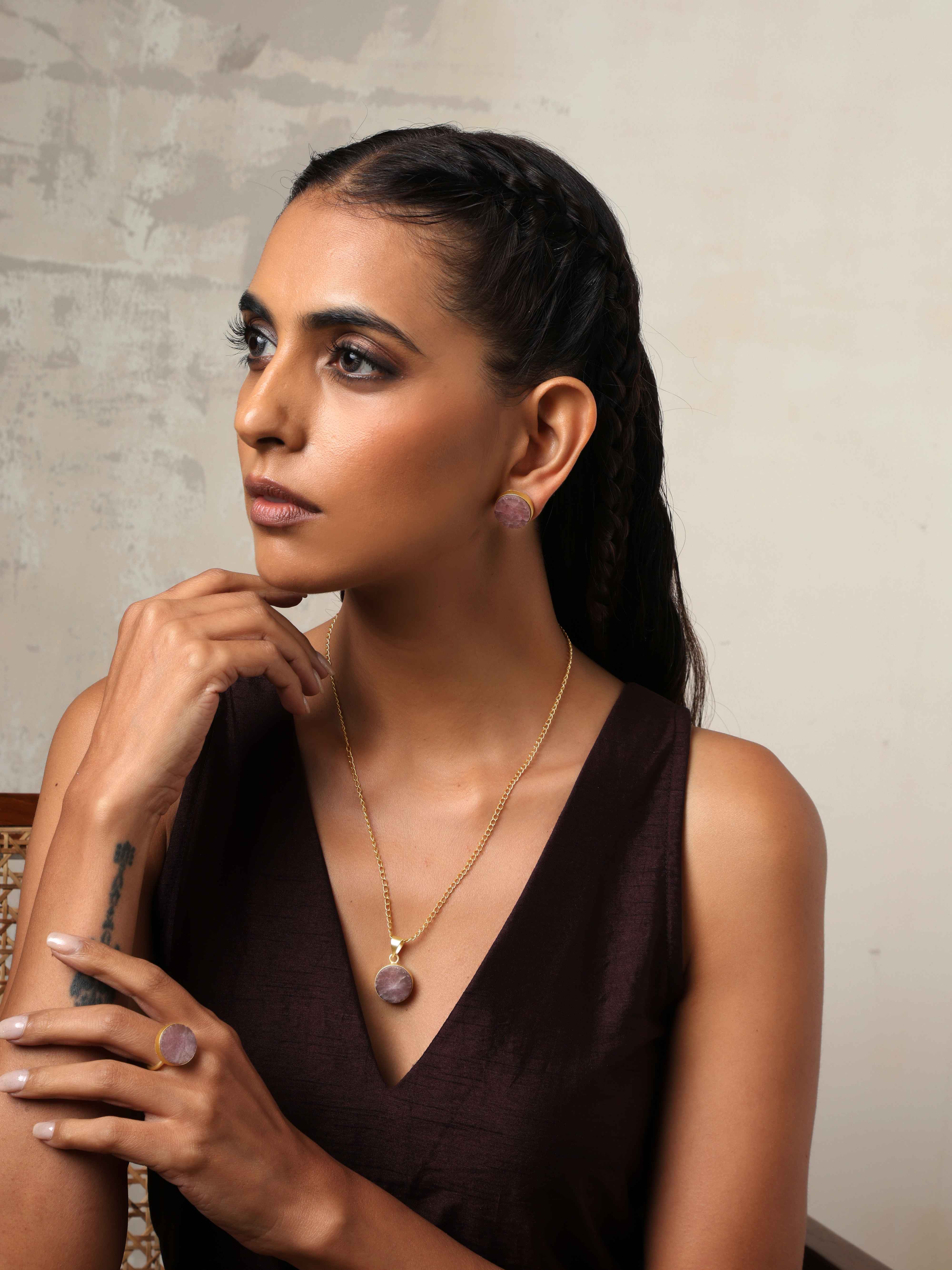 trueBrowns Gold Tone Pink Stone Pendant Set - Distacart