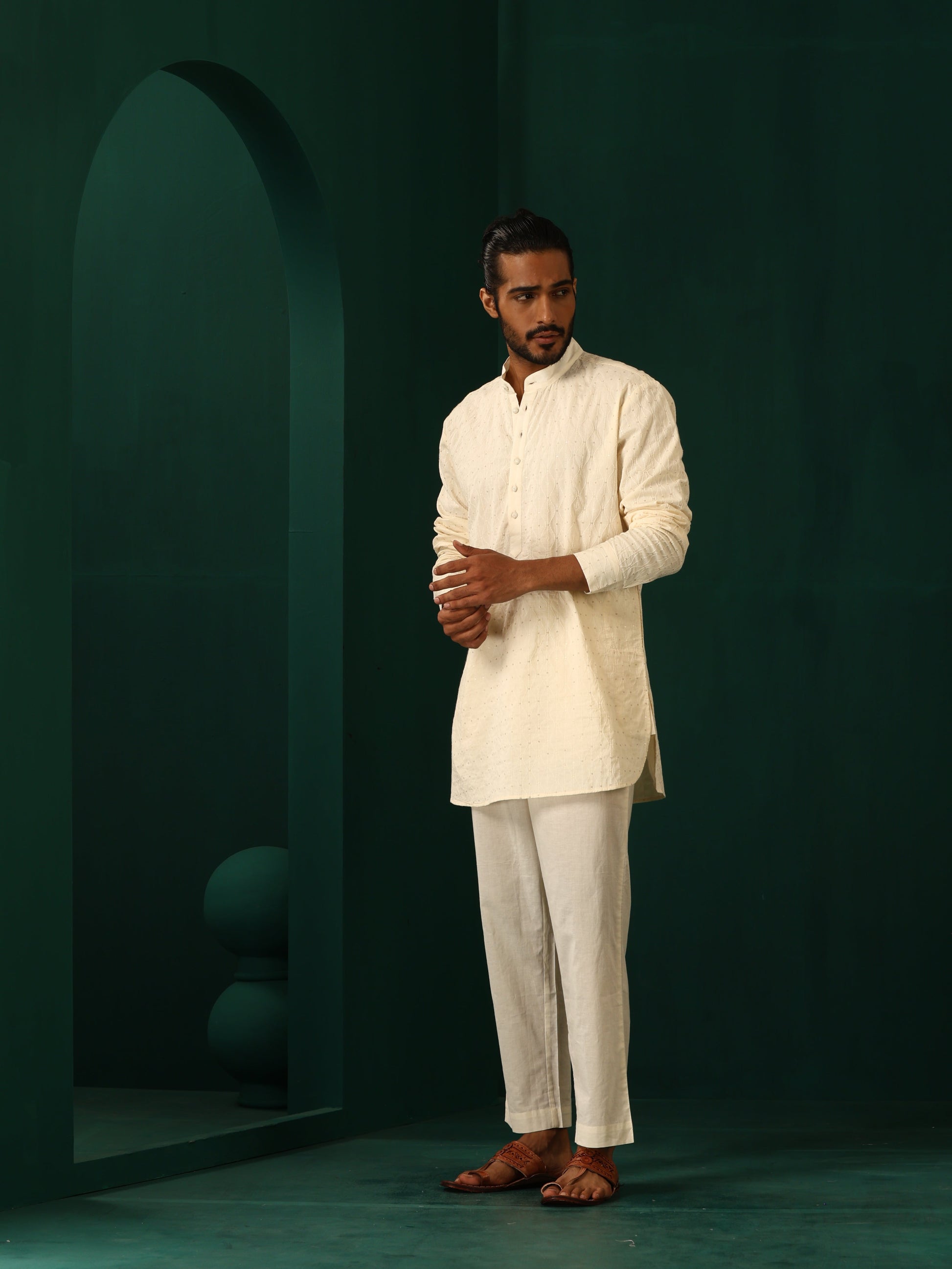 trueBrowns Men's Ivory Tonal Cotton Co-ord Set - Distacart