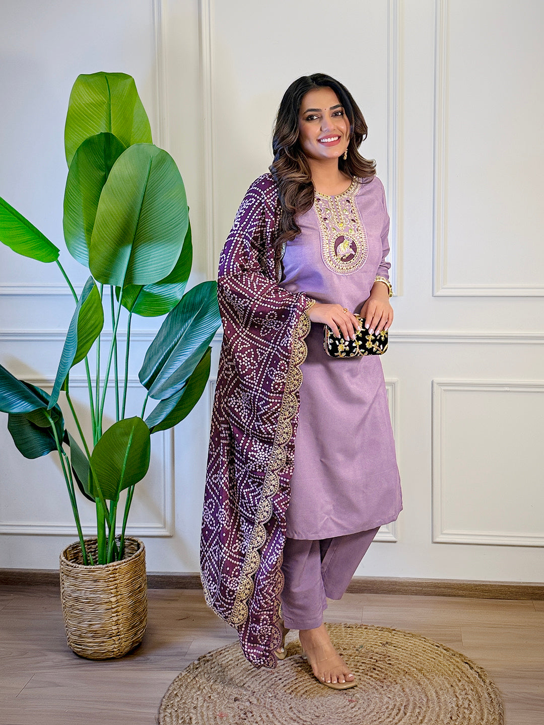 The52 Women's Gorgeous Viscose Embroidery Straight Kurta with Pant And Dupatta Set