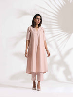Thumbnail for trueBrowns Light Pink Slub Kurta Set