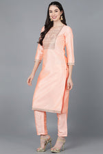 Thumbnail for Ahika Peach Poly Silk A-Line Kurta Pant With Dupatta