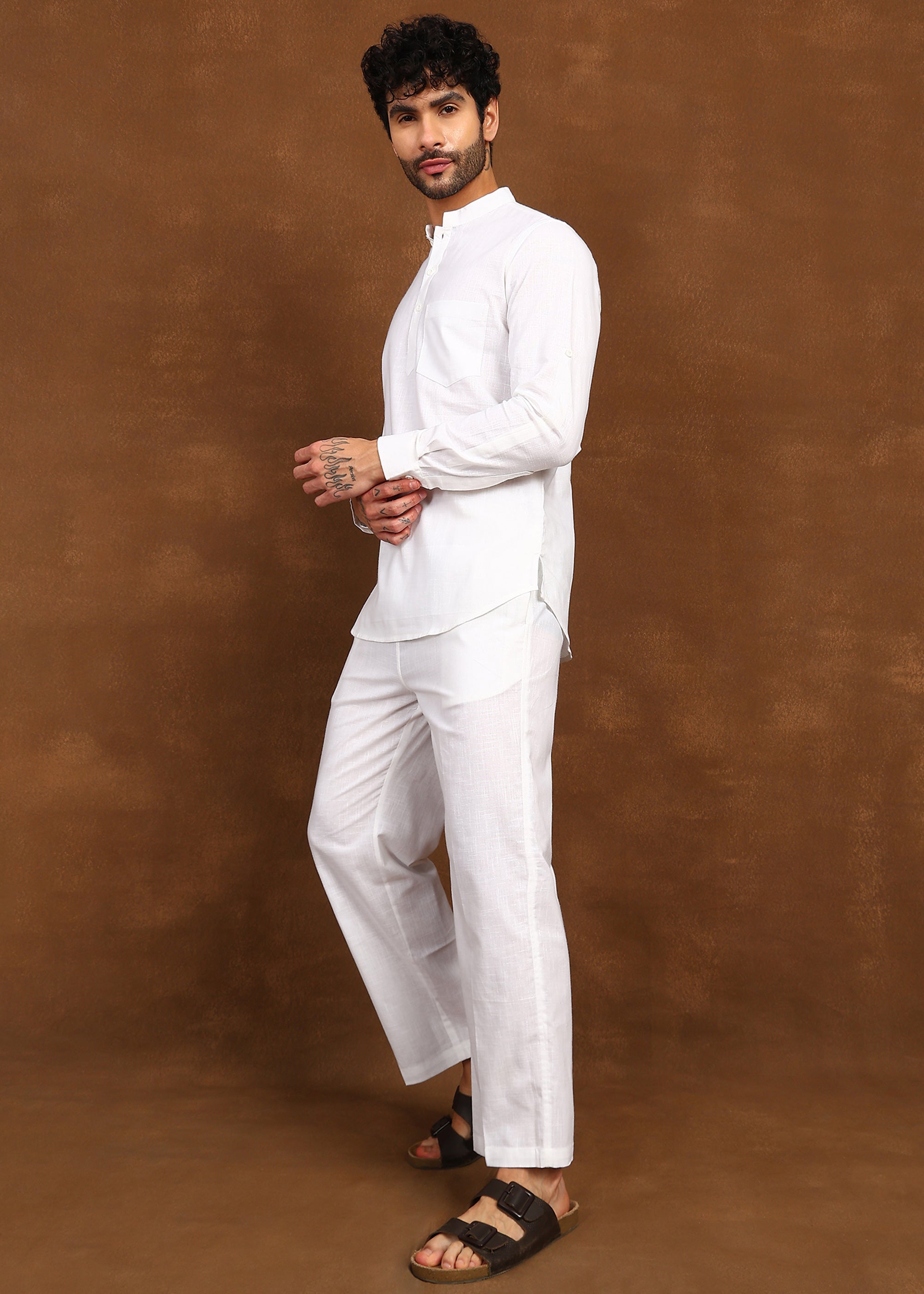 Fabmade Ivory Ease Linen Short Kurta Co-Ord Set - Distacart