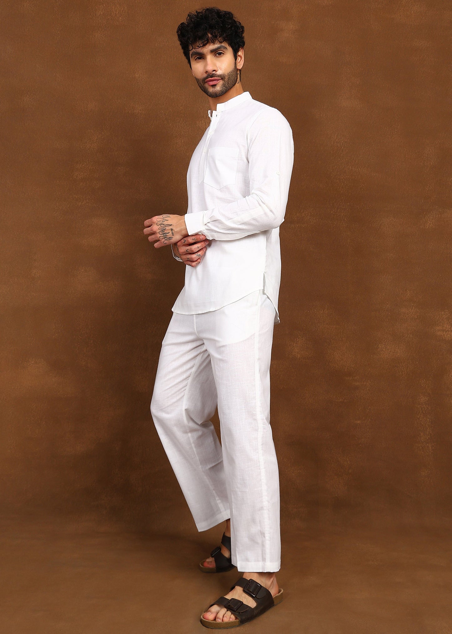 Fabmade Ivory Ease Linen Short Kurta Co-Ord Set - Distacart