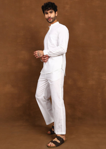 Fabmade Ivory Ease Linen Short Kurta Co-Ord Set - Distacart