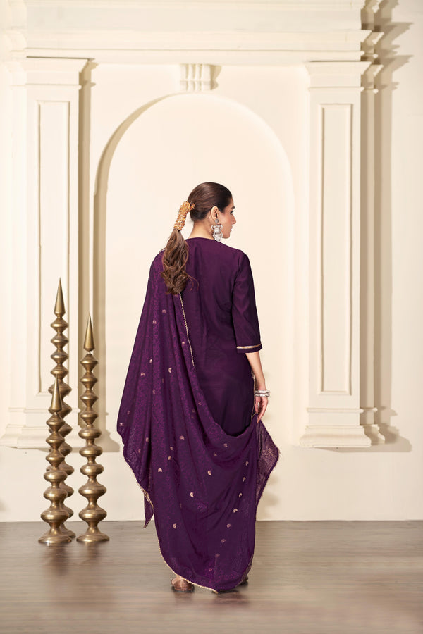 BulBul Gita Purple Silk Kurta Set with Dupatta
