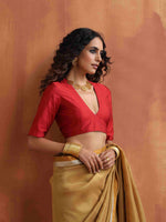 Thumbnail for trueBrowns Red Silk V Neck Blouse