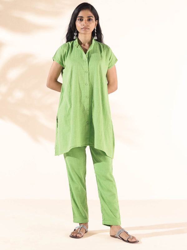 trueBrowns Green Cotton Dobby Shirt Co-ord Set - Distacart