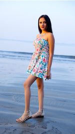 Thumbnail for Noroke Linen Blue Floral Mini Tiered Dress - Printed - Distacart