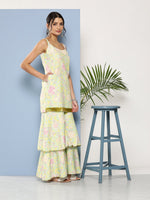 Thumbnail for Ahalyaa Women Sea Green Floral Printed Gotta Patti Kurti with Sharara & With Dupatta - Distacart