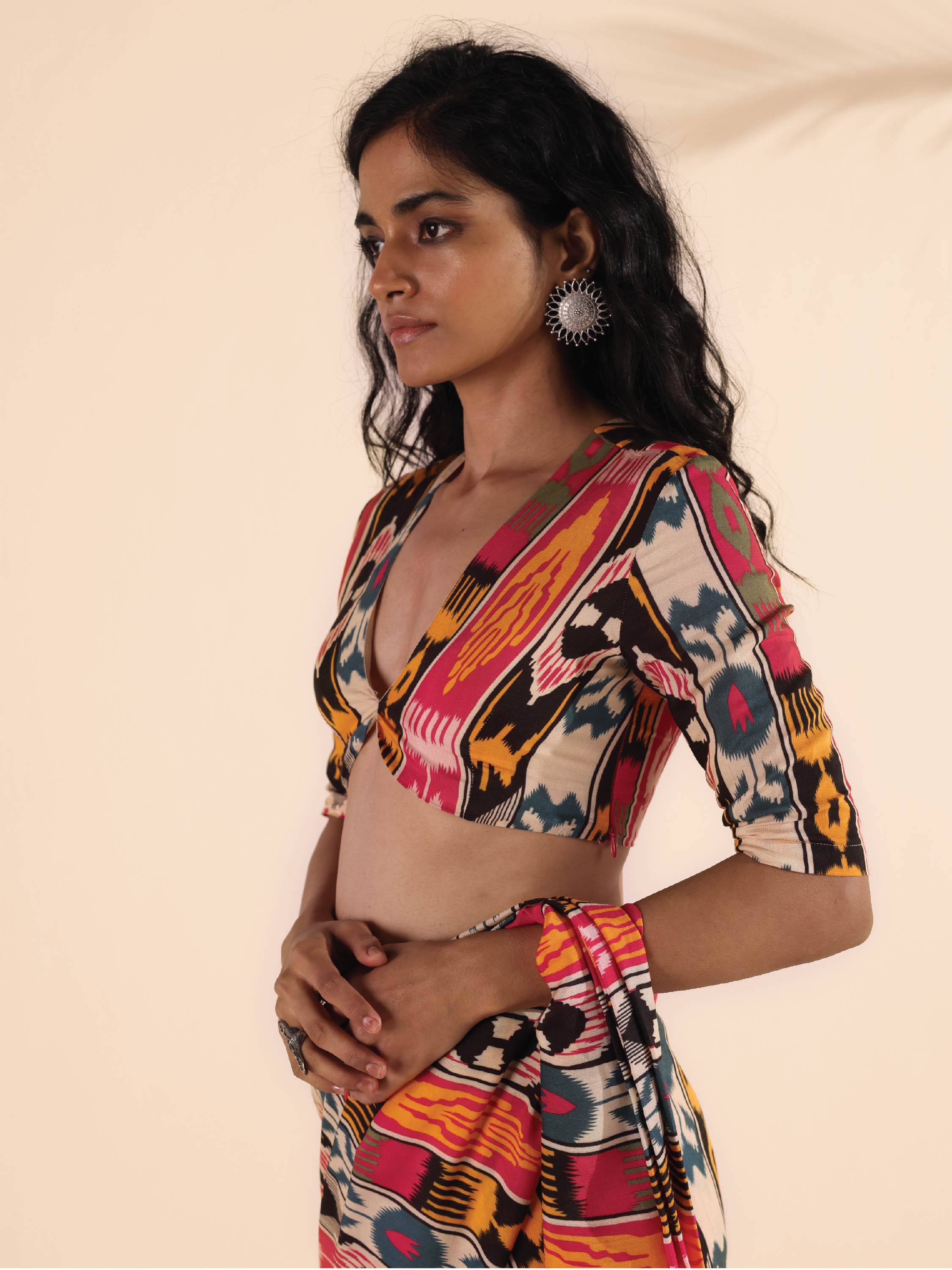 trueBrowns Cola Muslin Ikat Deep V-Neck Blouse - Distacart