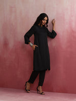 Thumbnail for trueBrowns Black Modal Round Neck Kurta Co-ord Set