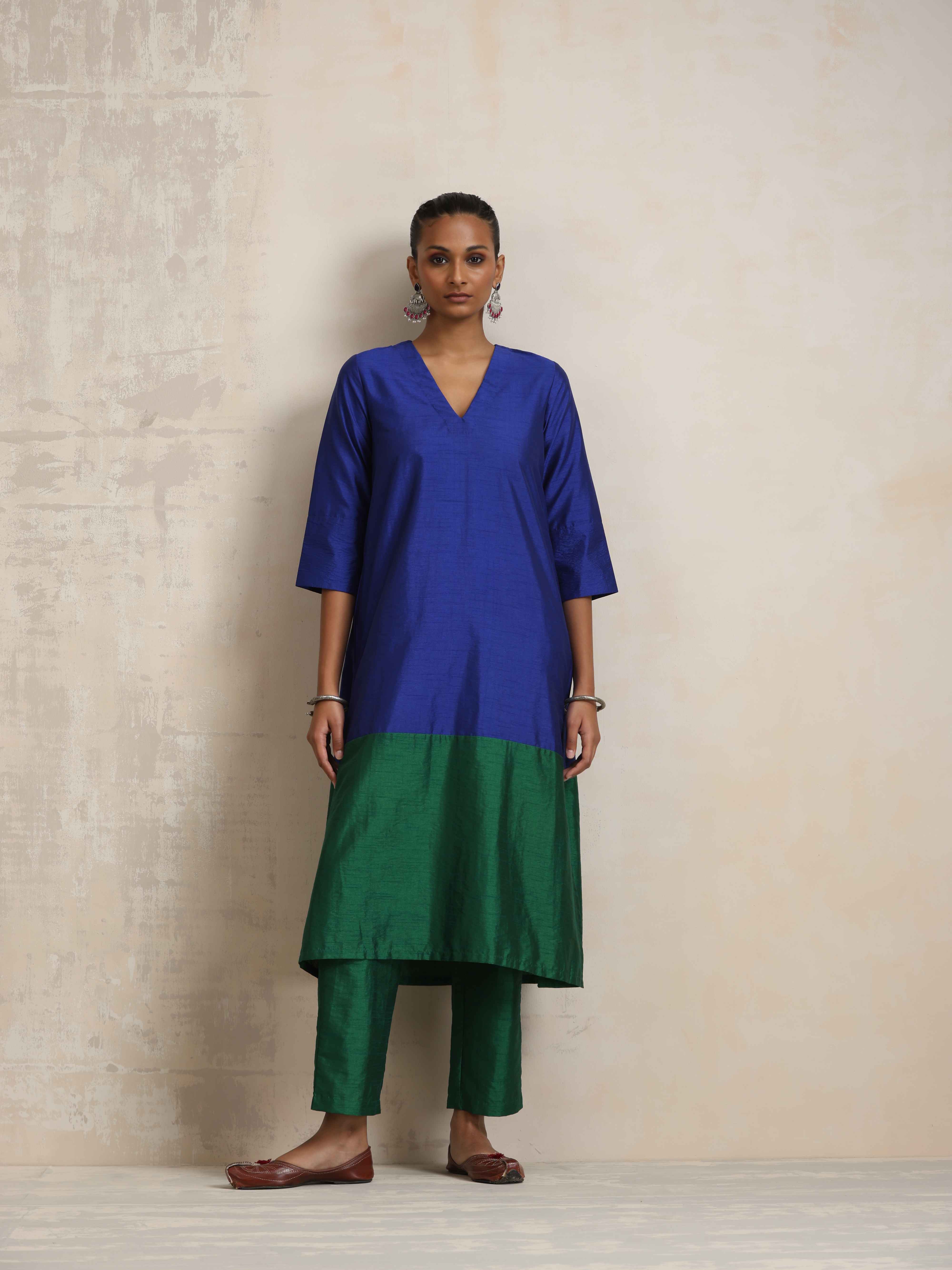 trueBrowns Blue Silk Kurta Set - Distacart