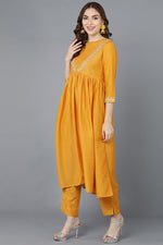 Thumbnail for Ahika Mustard Poly Silk Flared Suit Set