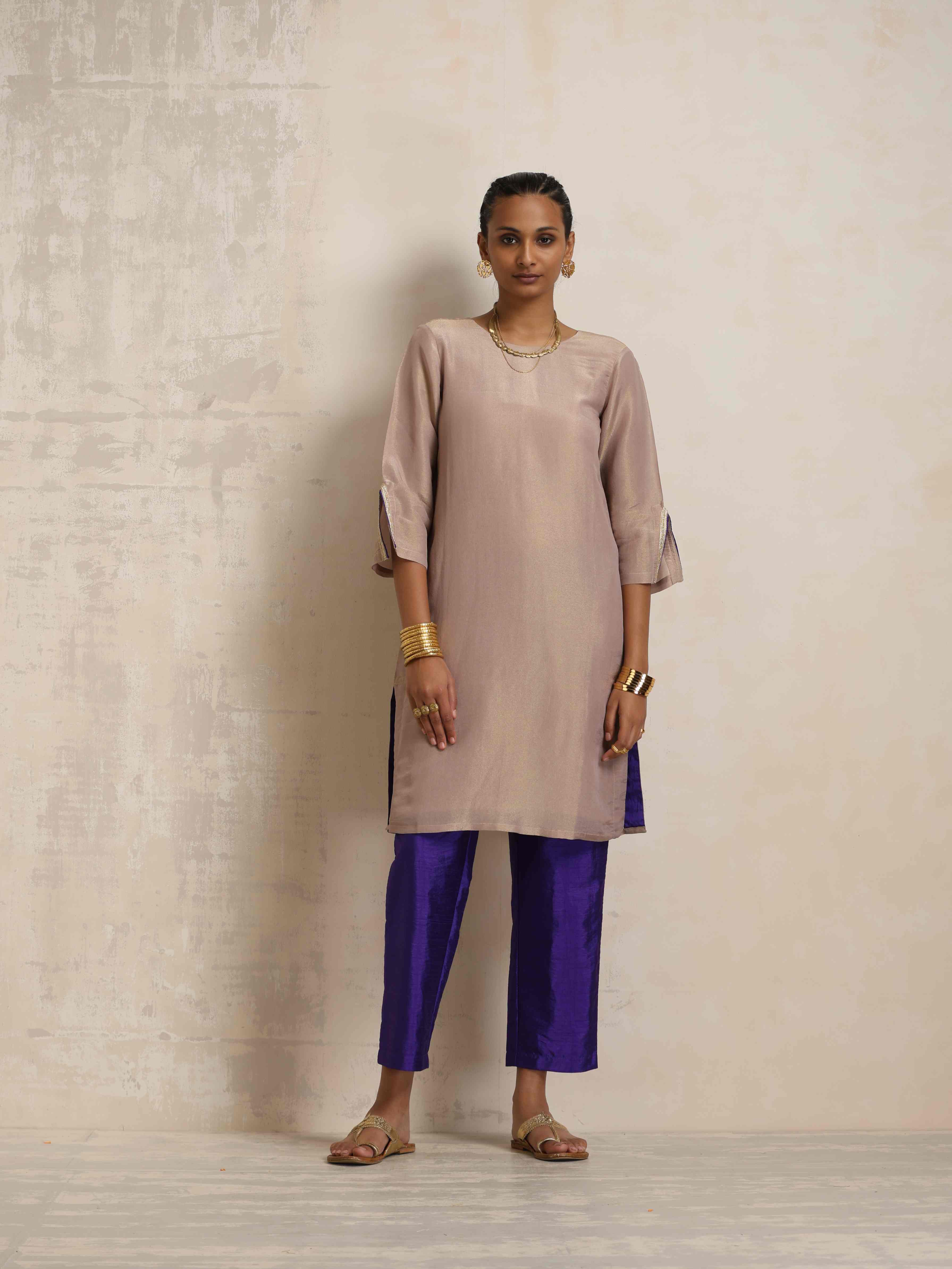 trueBrowns Lilac Tissue Kurta Co-ord Set - Distacart