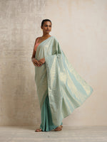 Thumbnail for trueBrowns Blue Gold Metallic Ready To Wear Saree