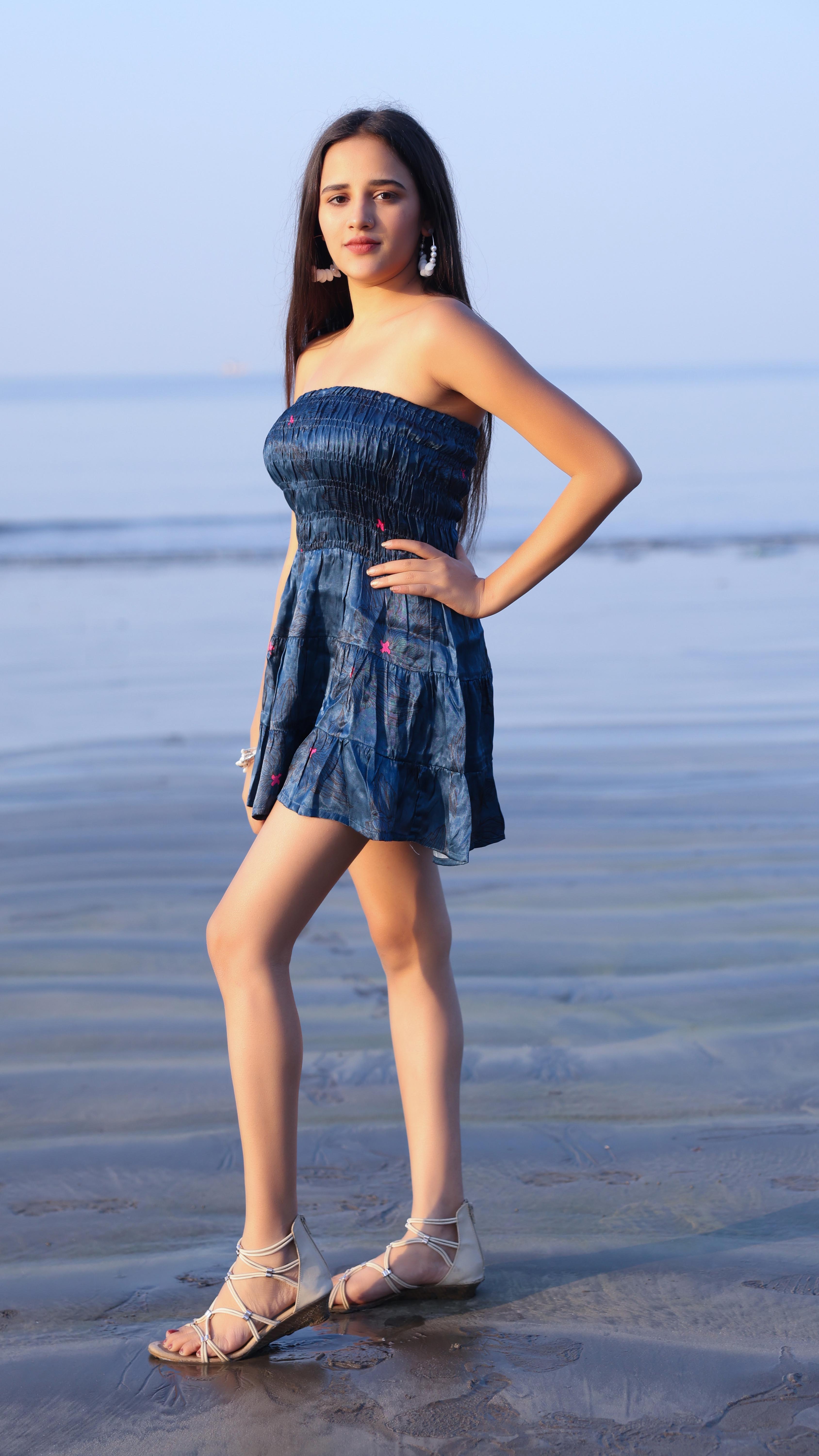 Noroke Modal Steel Blue Printed Mini Tiered Dress - Distacart