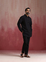 Thumbnail for trueBrowns Men's Black Cotton Shirt Collar Stylized Kurta Co-ord set - Distacart