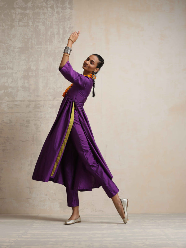 trueBrowns Purple Silk Anarkali Flared Kurta Set - Distacart