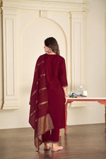 Thumbnail for BulBul Ruhani Solid Maroon & Golden Embroidered Roman Silk Salwar Suit