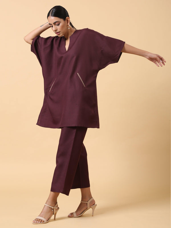 trueBrowns Cotton Linen Purple Boxy Fit Co-Ord Set - Distacart