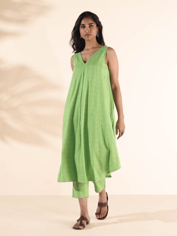 trueBrowns Green Cotton Dobby Sleeveless Kurta Pant Set - Distacart