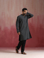 Thumbnail for trueBrowns Men's Charcoal Grey Mandarin Collar Kurta - Distacart